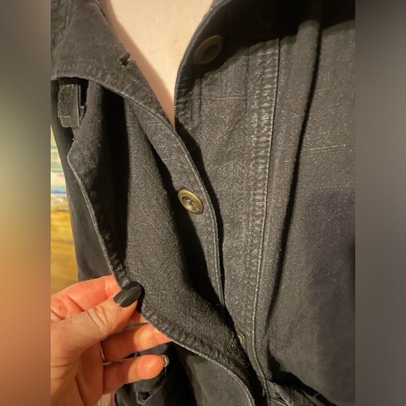 Free People Jayde Safari Jacket Black Long Sleeve Linen Women's Sz Med - Picture 10 of 14